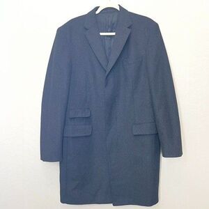 French Connection Notch Lapel Wool Blend Black Overcoat Mens Size 44